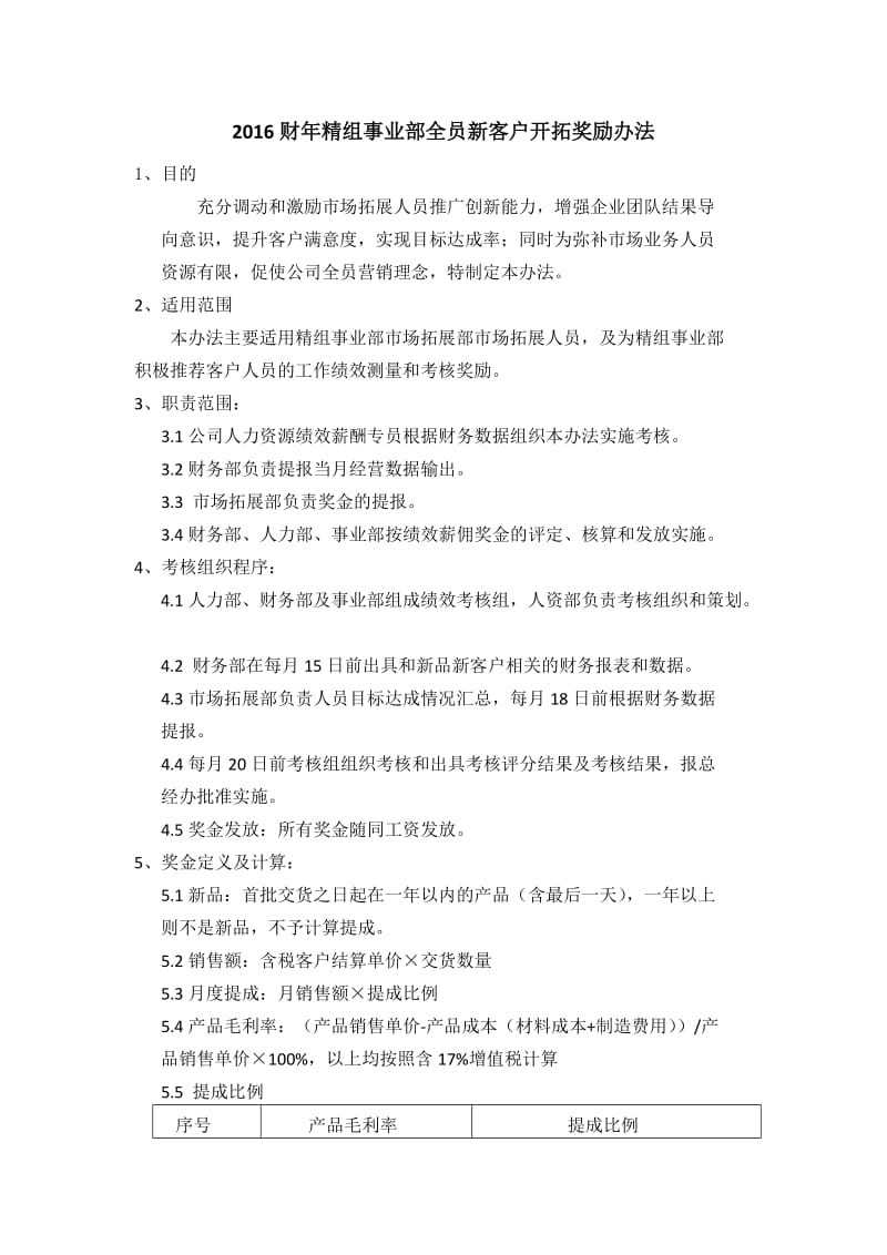 2016财年精组事业部全员新客户开拓奖励办法.doc_第1页